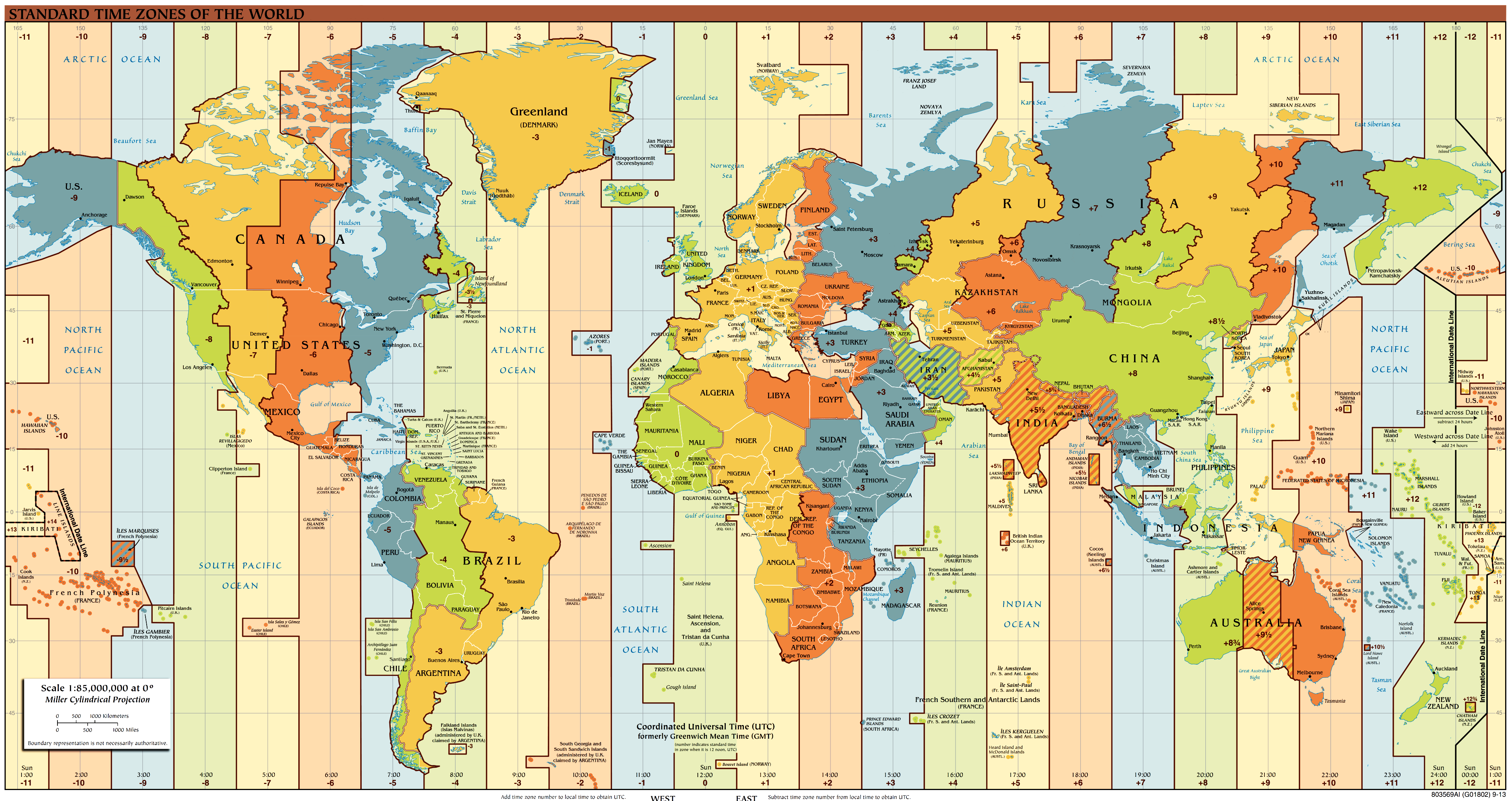 Карта мира с часовыми поясами в другом издании на английском языке