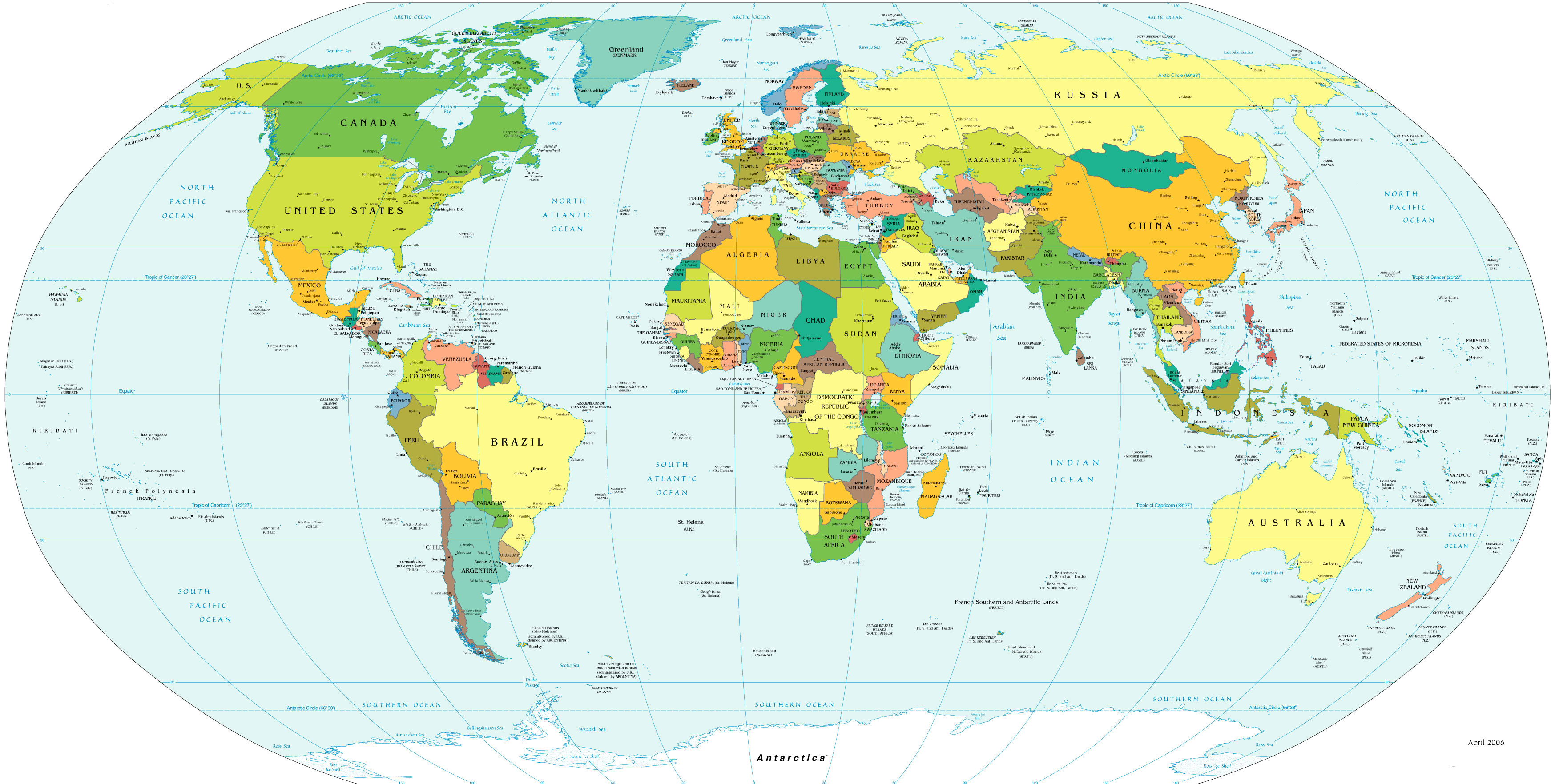 Политическая карта мира на английском языке